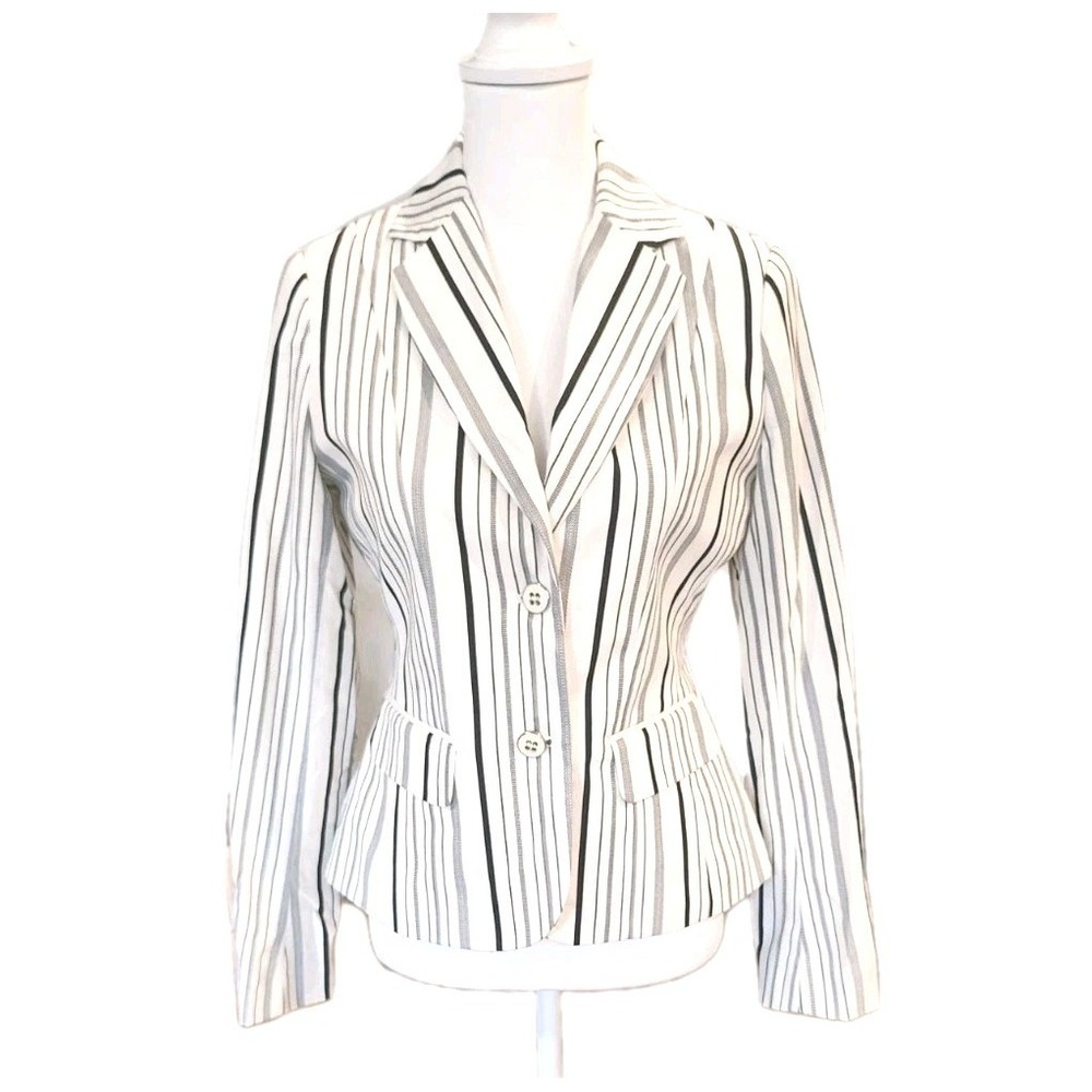 7th Avenue NY&CO Womens Jacket Blazer 0‎ Black White Stretch Career Casual NEW